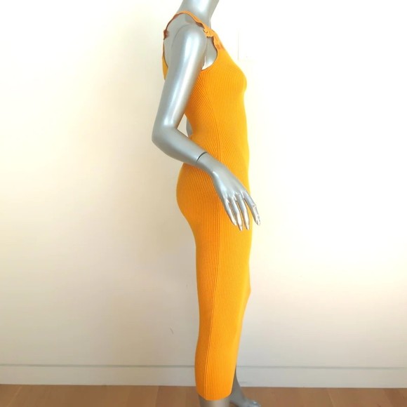 Self-Portrait Inserted Lace Knit Midi Dress Canary Yellow Size Small NEW - Picture 4 of 7